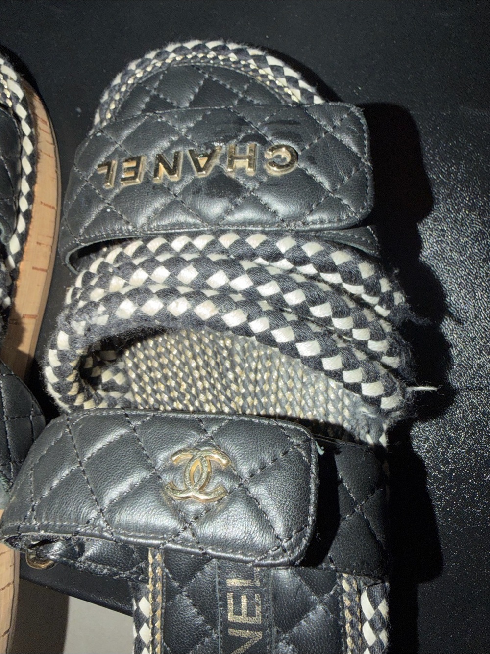 Chanel Black rope quilted slide sandals - Picture 3 of 8